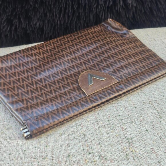Vint Valentino Clutch Bag Make Up Bag Brown Leather Bag Cosmetic Bag Made Italy - Picture 4 of 12
